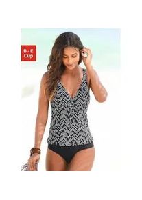 B&uuml;gel-Tankini Lascana, Damen, Gr. 48, Cup E, schwarz (schwarz, bedruckt), Polyamid, bedruckt, Bikini-Sets, mit Zacken-Muster