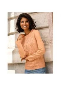 Strickpullover Classic Basics "Ajour-Pullover", Damen, Gr. 48, rot (apricot), 100% Polyacryl, unifarben, Pullover Strickpullover