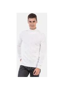 Cipo & Baxx Rollkragenpullover CIPO & BAXX "Pullover", Damen, Gr. S, wei&szlig;, Feinstrick, 65% Polyester, 35% Viskose, unifarben, regular fit, Rundhals, Pullover Rollkragenpullover, mit kariertem Strickmuster, CP241