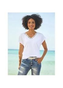 Kurzarmshirt Heine "Shirt", Damen, Gr. 48, wei&szlig;, 95% Viskose, 5% Elasthan, unifarben, V-Ausschnitt, Shirts