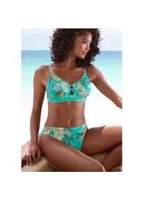 Bikini-Hose Venice Beach "Sandra", Damen, Gr. 40, N-Gr, blau (t&uuml;rkis bedruckt), Recycling-Polyamid, floral, leicht gl&auml;nzend, Badehosen Bikini-Hose, in modischer, leicht gl&auml;nzender Rippware