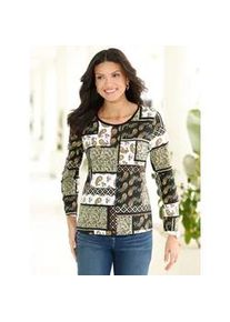 Langarmshirt Classic Basics "Langarm-Shirt", Damen, Gr. 54, gr&uuml;n (schilf, schwarz, bedruckt), 100% Baumwolle, bedruckt, gemustert, mehrfarbig, Rundhals, Shirts Langarmshirt