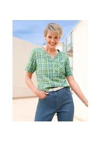 Karobluse Classic Basics, Damen, Gr. 52, gr&uuml;n (eucalyptus, himmelblau, kariert), 100% Baumwolle, gemustert, kariert, mehrfarbig, Rundhals, Blusen Karobluse