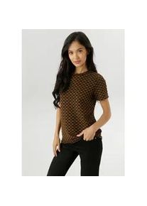 T-Shirt Aniston SELECTED, Damen, Gr. 42, braun (braun, schwarz), Jersey, Obermaterial: 60% Polyester, 35% Viskose, 5% Elasthan, Strukturmuster, gemustert, figurumspielend h&uuml;ftbedeckend, Rundhals, Shirts T-Shirt, mit moderner Oberfl&auml;chenstruktur und Wellenmusterung