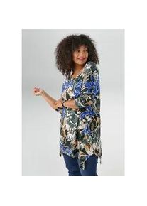 Langarmshirt ANISTON PLUS, Damen, Gr. 48, wei&szlig; (blau, olive, beige, sanftes wei&szlig;, braun), Single Jersey, Obermaterial: 95% Viskose, 5% Elasthan, bedruckt, figurumspielend h&uuml;ftbedeckend, Rundhals, Shirts Langarmshirt, mit farbharmonischen, fantasievollem Druck - NEUE KOLLEKTION