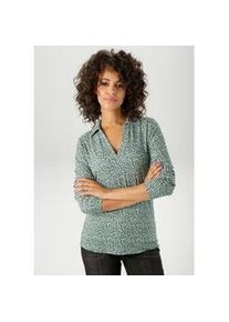Shirtbluse Aniston CASUAL, Damen, Gr. 44, wei&szlig; (dunkelgr&uuml;n, jade, wei&szlig;, ocker), Single Jersey, Obermaterial: 95% Viskose, 5% Elasthan, Paisley, bedruckt, gemustert, figurumspielend h&uuml;ftbedeckend, V-Ausschnitt, Blusen, mit farbharmonischem Paisley-Muster