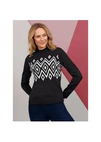 Stehkragenpullover Classic Basics "Stehkragen-Pullover", Damen, Gr. 40, schwarz-wei&szlig; (schwarz, ecru), 100% Polyacryl, gemustert, Pullover Stehkragenpullover