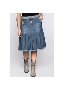 Jeansrock sheego BY JOE BROWNS, Damen, Gr. 58, blau (blau denim), 100% Baumwolle, unifarben, knielang, R&ouml;cke Jeansrock