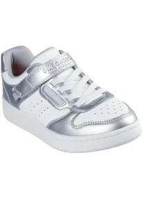 Sneaker Skechers "QUICK STREET", Damen, Gr. 34, silber (wei&szlig;, silberfarben), Lederimitat, metallic, Schuhe Sneaker, Retro Sneaker mit Klettverschluss, Gr&ouml;&szlig;enschablone zum Download