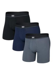 Kunstfaserunterwäsche SAXX Essential Cotton Boxer Brief Fly 3-Pack Herren (Gr M |blau/schwarz)