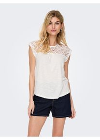 Only Damen Spitzenshirt "ONLSINDY LIFE S/S O-NECK MIX TOP JRS", rot, modisch, Gr. XS, unifarben, Jersey, Obermaterial: 65% Polyester, 35% Viskose,