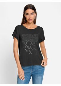 Heine Damen Kurzarmshirt "Shirt", schwarz, Gr. 40, gemustert, mehrfarbig, bedruckt, 95% Viskose, 5% Elasthan, Shirts