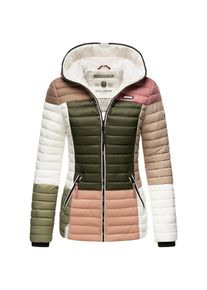 Navahoo Damen Stylische Steppjacke Colorblocking Übergangsjacke mit Kapuze Multikulti