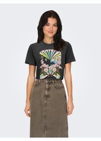 Only Damen Rundhalsshirt "ONLLUCY REG S/S TOP JRS NOOS"schwarz print:grateful, casual, Gr. M, bedruckt, Single Jersey, Obermaterial: 100% Baumwolle,