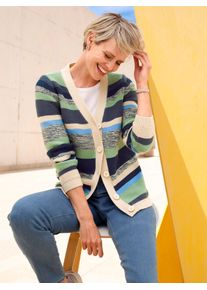 Classic Basics Damen Strickjacke, blau, Gr. 48, gemustert, mehrfarbig, gestreift, 100% Polyacryl, Strickjacken