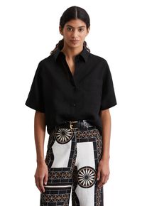 Marc O'Polo MARC O'POLO Damen Kurzarmbluse "aus leichter Qualität", schwarz, elegant, Gr. 40, unifarben, Obermaterial: 100% Leinen, Blusen