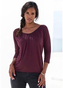 Lascana 3/4-Arm-Shirt 'mit zarter Raffung am Ausschnitt' violett Gr. 32/34 für Damen. Mit V-Ausschnitt. Figurumspielend. Nachhaltig.