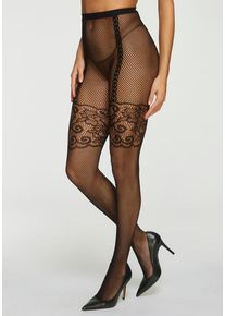 Petite Fleur Gold Netzstrumpfhose schwarz Gr. - (32/46) für Damen. Elastisch