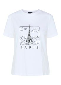 Pieces Damen Kurzarmshirt "PCMARIA SS O-NECK TEE BC MM JRS"hellweiß print:schwarz eiffel, modisch, Gr. M, bedruckt, Jersey, Obermaterial: 100%