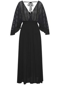 Lascana Maxikleid schwarz Gr. 34 für Damen. Tiefer V-Ausschnitt und Quasten, Spitze, Kordel. Figurumspielend. Nachhaltig.