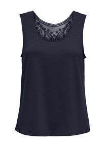 Only Damen Spitzentop "ONLFREDA S/L U-NECK MIX TOP BOX JRS", blau, modisch, Gr. XS, unifarben, Jersey, Obermaterial: 66% Polyester, 29% Viskose, 5%