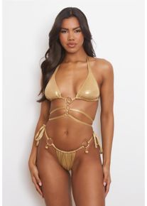 MODA MINX Damen Bikini-Hose "Crete Pendant Hoop", gold, Gr. M, unifarben, 92% Polyester, 8% Elasthan, Badehosen, mit stilvollen Anhängern
