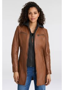 Mauritius Damen Ledermantel "Bente", braun, modisch, Gr. XS, kontrastfarbene Details, Obermaterial: 100% Schafsleder. Futter: 100% Baumwolle.