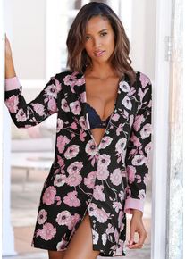 Lascana Damen Nachthemd, Gr. 32, schwarz, Single Jersey, Obermaterial: 50% Baumwolle, 45% Viskose, 5% Elasthan, gemustert, geblümt, mehrfarbig,