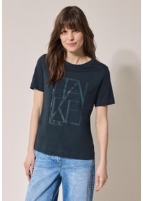 Cecil Damen T-Shirt, blau, casual, Gr. XS, bedruckt, Web, 100% Baumwolle, Shirts, aus reiner Baumwolle
