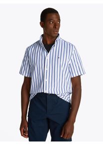 Tommy Hilfiger Herren Kurzarmhemd "FLEX POPLIN STP SHIRT S/S", blau, casual, Gr. S, gestreift, Web, Obermaterial: 100% Baumwolle, Hemden