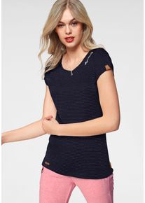 Ragwear Damen Kurzarmshirt "MINT STRIPES O", schwarz, casual, Gr. XS, gestreift, mehrfarbig, kontrastfarbene Details, bedruckt, geringelt, Single