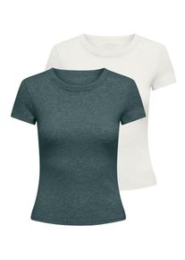 Only Damen Kurzarmshirt "ONLEASY S/S TOP CS JRS 2 PACK"balsam grün pack:cloud dancer, modisch, Gr. XL, unifarben, Jersey, Obermaterial: 95%
