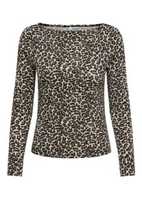Only Damen Langarmshirt "ONLLIVE LOVE LIFE LS BOATNECK JRS NOOS", braun, modisch, Gr. M, bedruckt, Jersey, Obermaterial: 95% Baumwolle, 5% Elasthan,