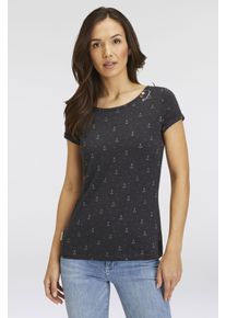 Ragwear Damen T-Shirt "FLORAH A ORGANIC O", grau, casual, Gr. XS, mehrfarbig, kontrastfarbene Details, bedruckt, gemustert, Single Jersey,