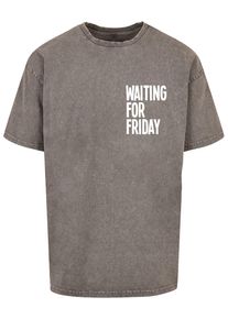 MisterTee Herren T-Shirt "MisterTee Waiting For Friday Acid Washed Heavy Oversize Tee", grau, casual, Gr. L, bedruckt, 100% Baumwolle, Shirts