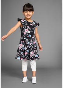 Kidsworld Mädchen Jerseykleid "Shirtkleid im trendigen Allover-Muster", schwarz, modisch, Gr. 116, geblümt, bedruckt, Jersey, Obermaterial: 95%