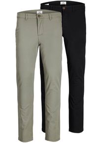 Jack & Jones JACK & JONES Herren Chinohose "SLIM FIT MARCO 2PCS", schwarz, modisch, Gr. 32, Twill, Web, Obermaterial: 98% Baumwolle, 2% Elasthan, Hosen