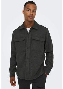 Only & Sons ONLY & SONS Herren Langarmhemd "ONSASH OVR WOOLEN LOOK PKT LS SHIRT NOOS", schwarz, modisch, Gr. XL, unifarben, Web, Obermaterial: 100% Polyester,