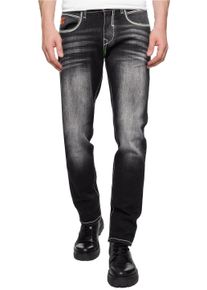 Rusty Neal Herren Straight-Jeans "TOYAMA", schwarz, casual, Gr. 33, unifarben, 98% Baumwolle, 2% Elasthan, Jeans, mit coolen Kontrastnähten