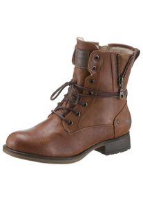Mustang Shoes Damen Winterboots, Gr. 37, braun, Lederimitat, used, klassisch, Schuhe, Blockabsatz, Winterstiefelette, Schnürboots mit Nieten besetzt
