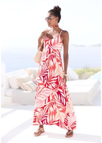 Lascana Damen Maxikleidrot orange apricot, modisch, Gr. 38, gemustert, Jersey, Obermaterial: 95% Viskose, 5% Elasthan, Kleider, mit tiefem