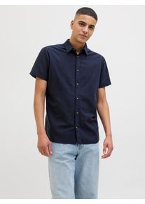 Jack & Jones JACK & JONES Herren Kurzarmhemd "JJESUMMER SHIRT SS SN", blau, modisch, Gr. M, unifarben, Web, Obermaterial: 83% Baumwolle, 17% Leinen, Hemden