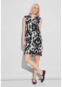 Street One Damen Sommerkleid, schwarz, casual, Gr. 36, gemustert, Stoff, 100% Leinen, Kleider, aus Leinen