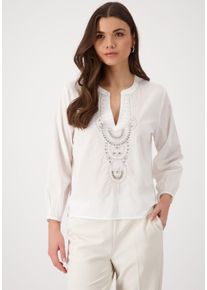 monari Damen Schlupfbluse, beige, modisch, Gr. 38, unifarben, bestickt, Web, Obermaterial: 58% Baumwolle, 42% Modal, Blusen, mit Glitzersteinchen