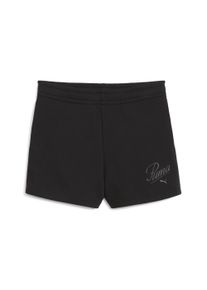 Puma Kinder Sporthose "Essentials Script Shorts Mädchen", schwarz, Gr. 176, bedruckt, Obermaterial: 68% Baumwolle, 32% Polyester; Taschenfutter: 100%