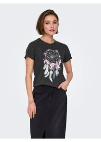 Only Damen Rundhalsshirt "ONLLUCY REG S/S TOP JRS NOOS"schwarz print:dream feather, casual, Gr. XS, bedruckt, Single Jersey, Obermaterial: 100%