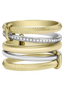 Fossil Damen Fingerring "JEWELRY ALL STACKED UP TWO-TONE PRESTACK RING, JF04592998", 17,5, Edelstahl, 15,6mm, gelb, Edelstahl, Fingerringe, mit