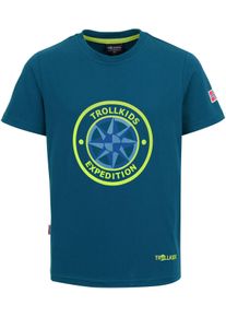 Trollkids Kinder T-Shirt "KIDS WINDROSE T", blau, sportlich, Gr. 128, Obermaterial: 65% Baumwolle, 35% Polyester, Shirts