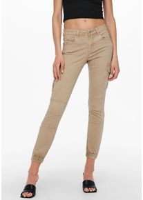 Only Damen Cargohose "ONLMISSOURI REG ANK CARGO PNT", beige, casual, Gr. 34, unifarben, Web, Obermaterial: 98% Baumwolle, 2% Elasthan, Hosen,