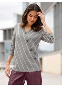 Classic Basics Damen V-Ausschnitt-Pullover "V-Pullover", grau, Gr. 38, gemustert, gestreift, mehrfarbig, 100% Polyacryl, Pullover